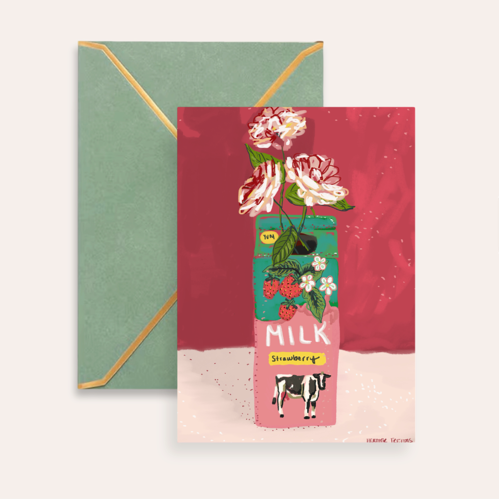 Strawberry Milk Fine Art Greeting Card