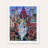 Poppy Calico Castle Cat Hand Signed Fine Art Print