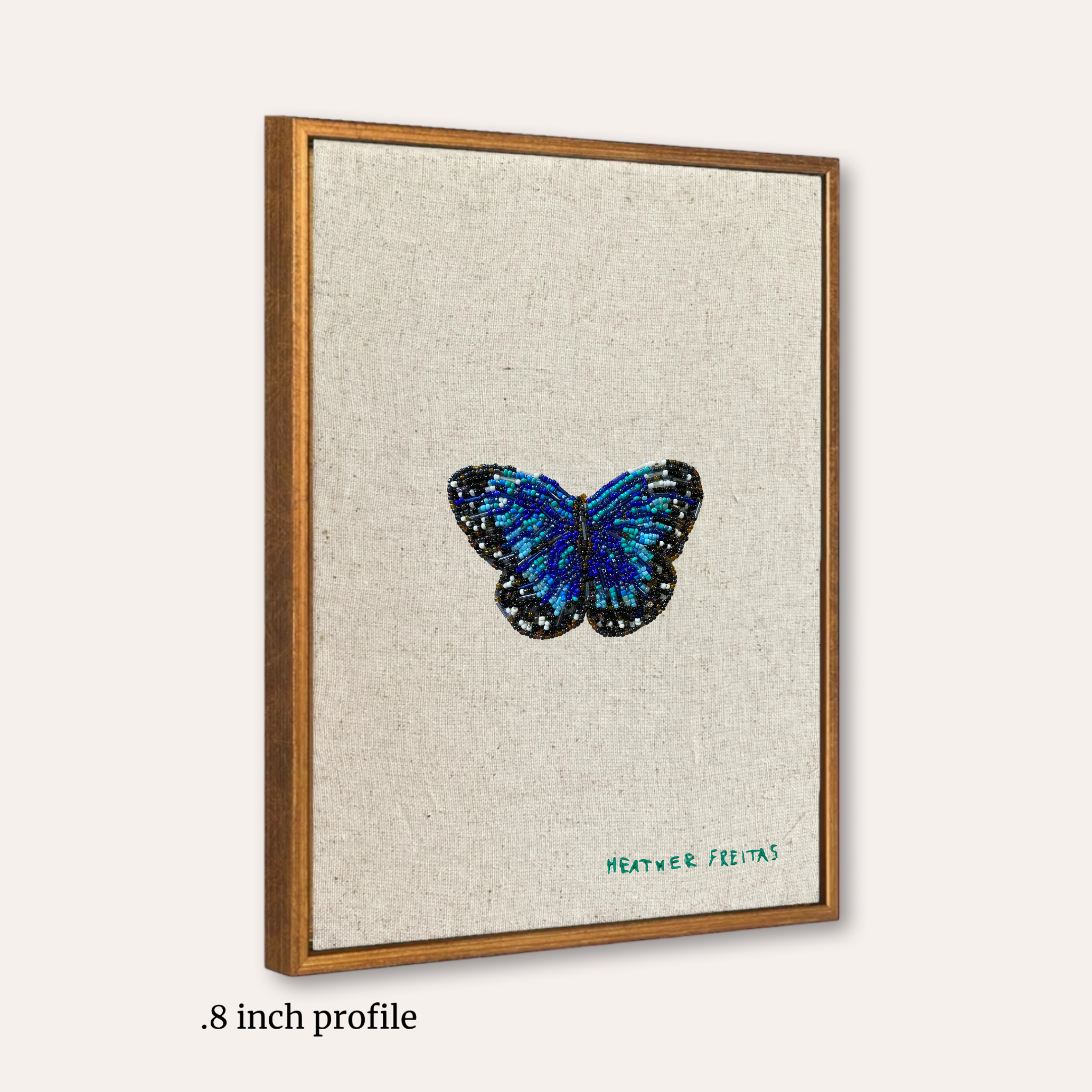 Blue Butterfly Beaded Embroidery Wall Art