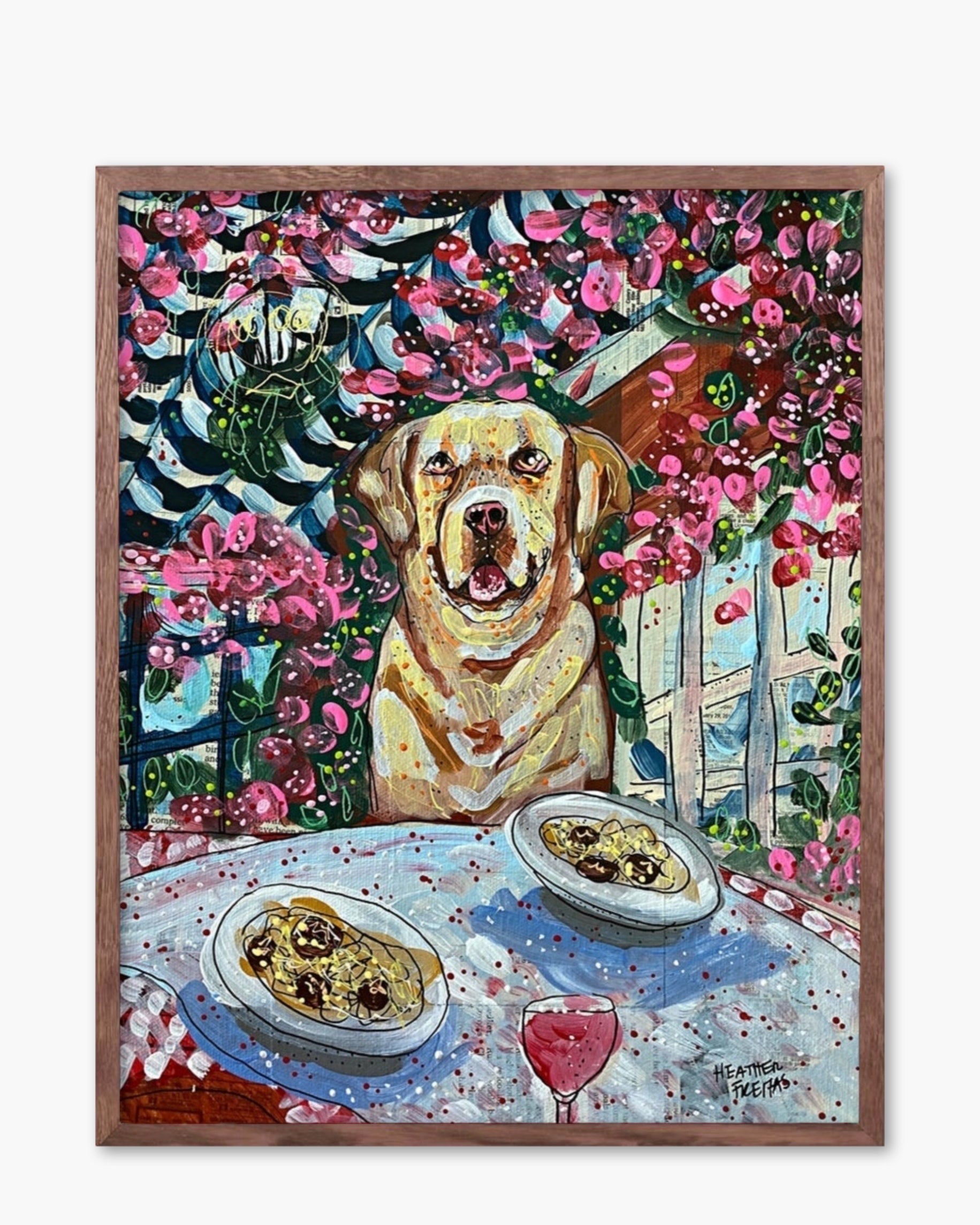 Yellow Labrador At Italian Restaurant - Limited Edition Print