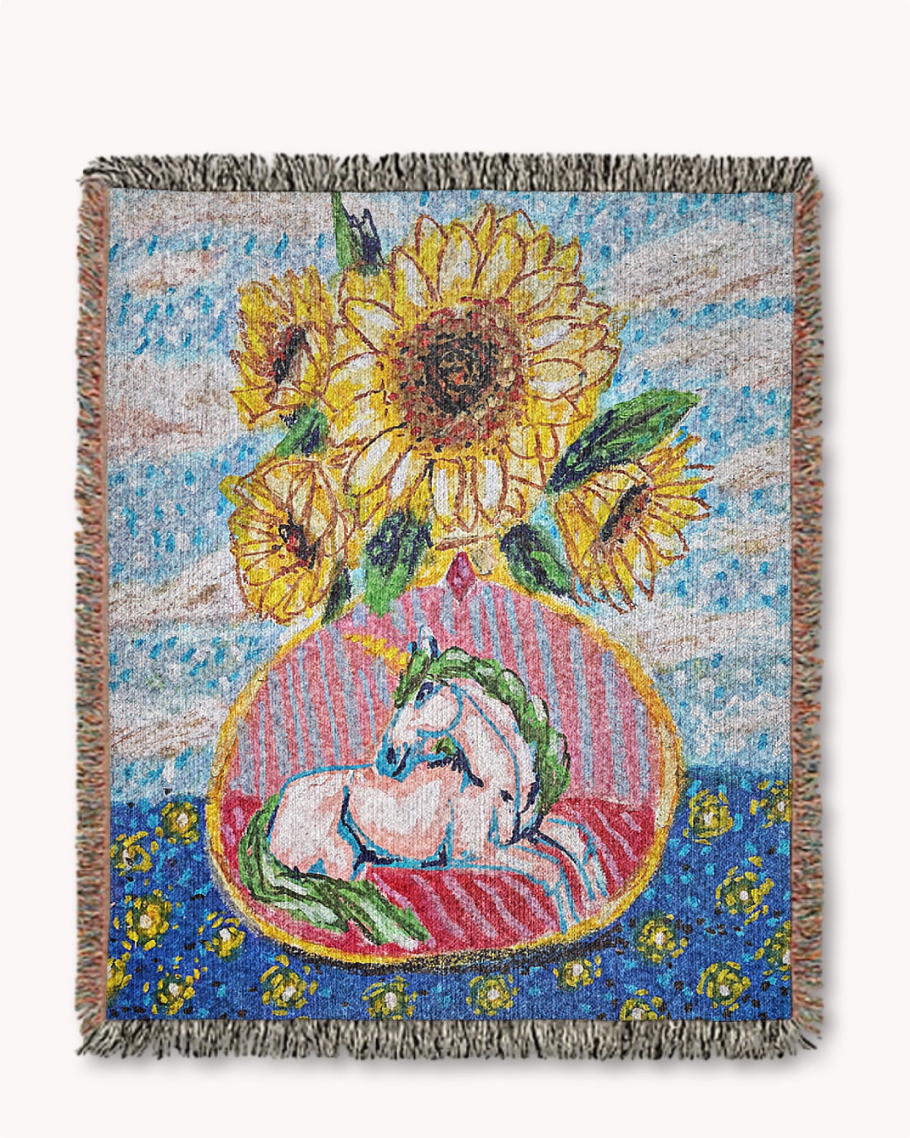 Dawn To Dusk Unicorn Sunflower Vase Woven Blanket