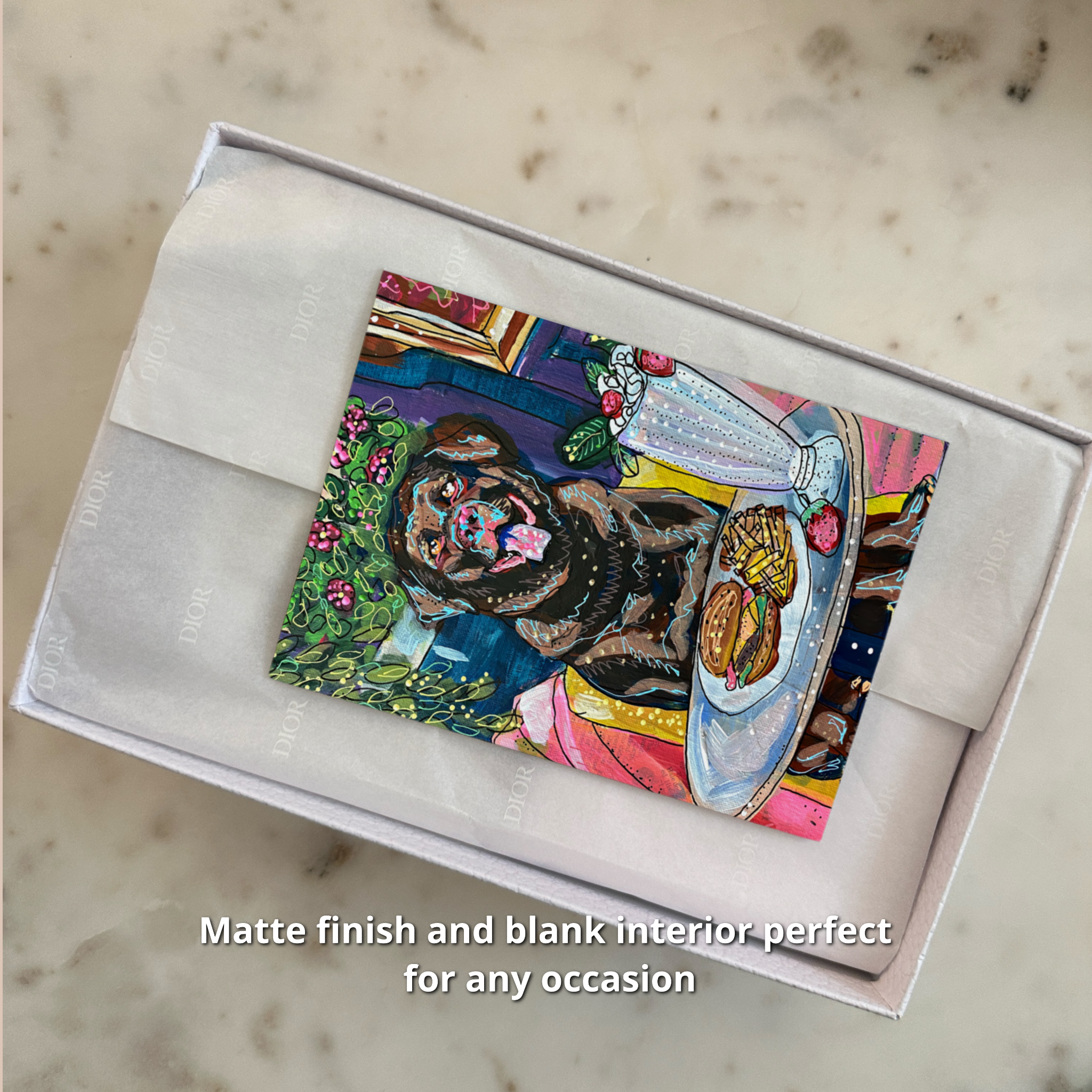 Chocolate Lab Dining - Greeting Card / Fine Art Print