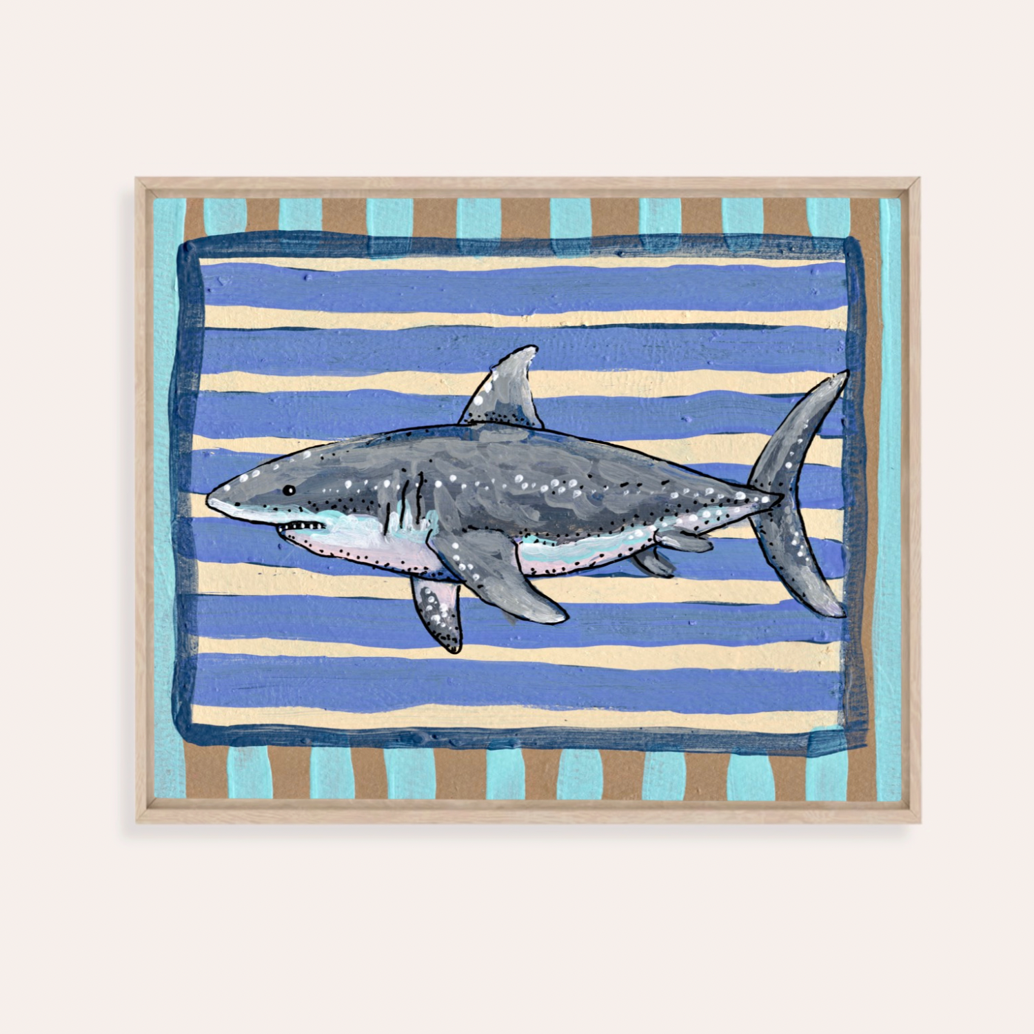 Great White Shark Framed Fine Art Canvas Print