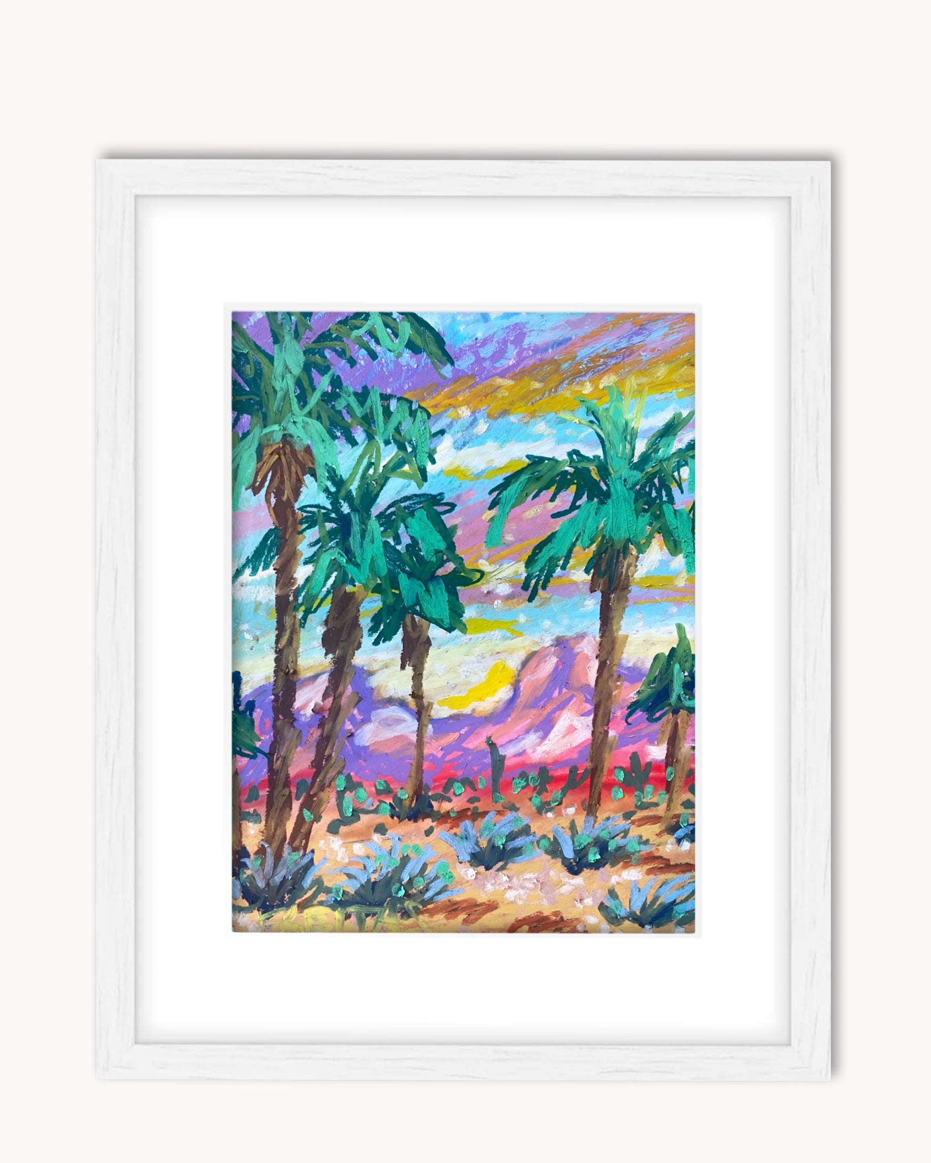 Desert Palms ( Framed Original Oil Pastel Art )