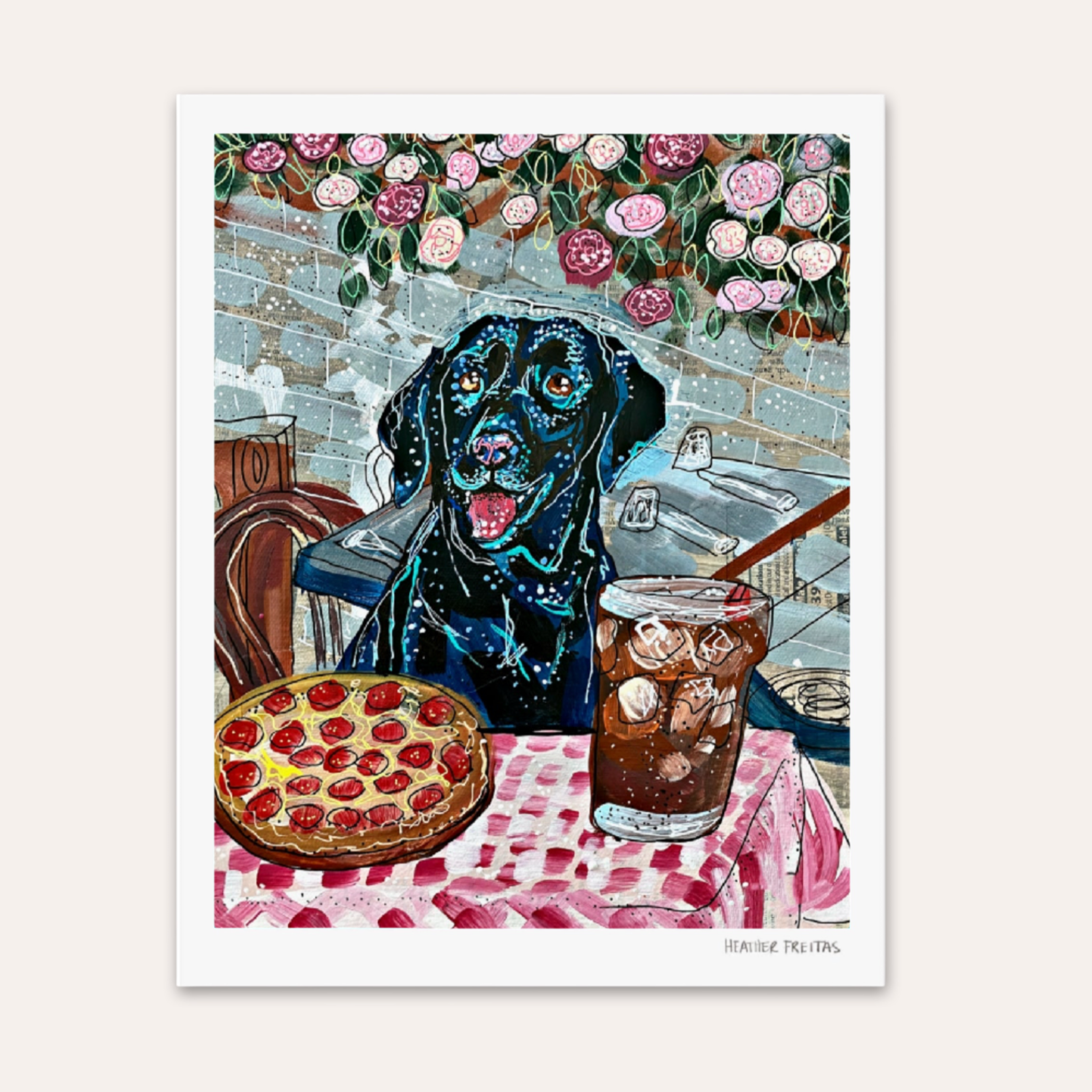 Black Lab Dining Fine Art Print