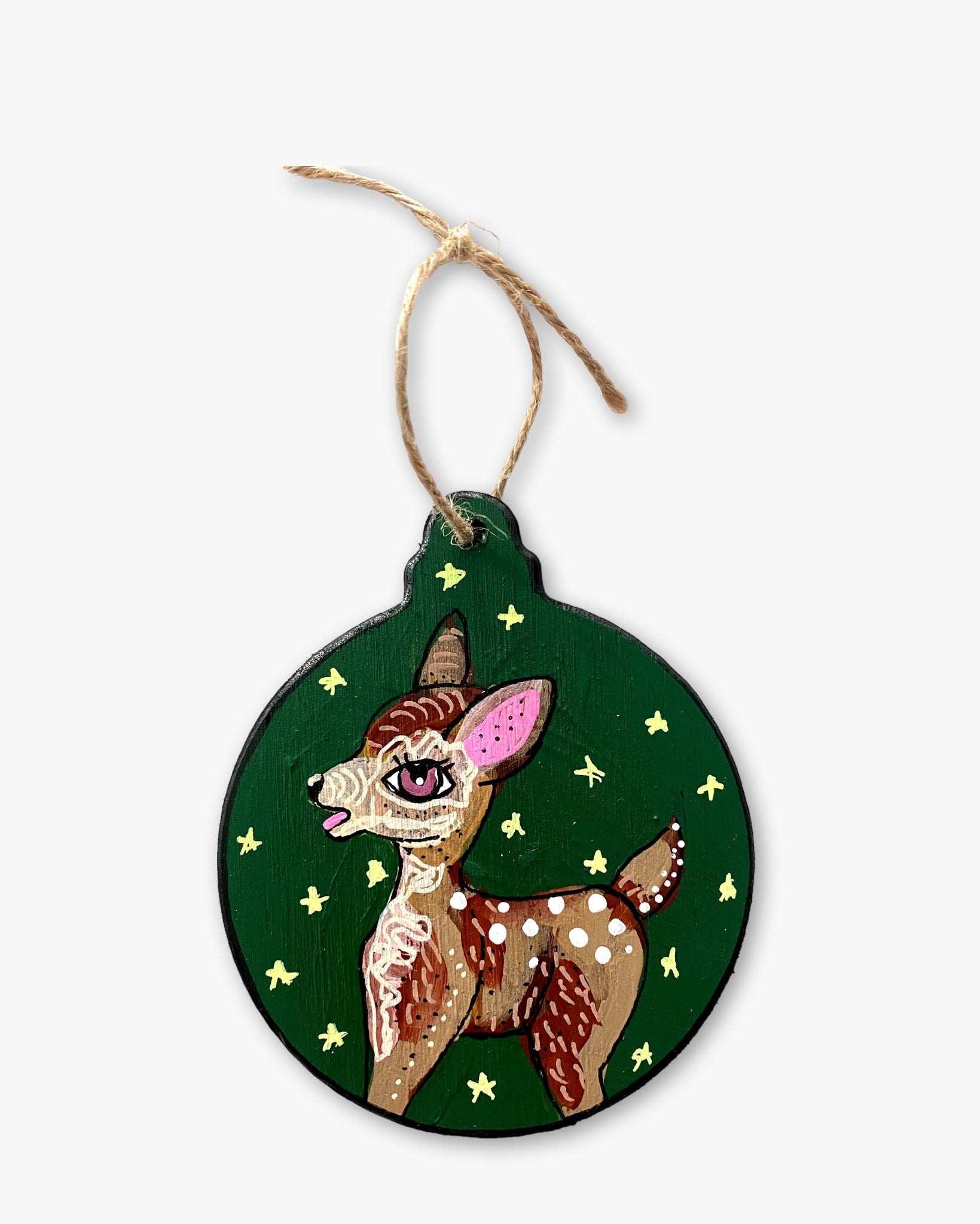 Green Fawn Hand Painted Ornament - Heather Freitas - fine art home deccor