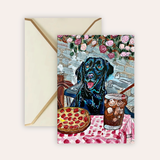 Black Labrador Dining Fine Art Greeting Card