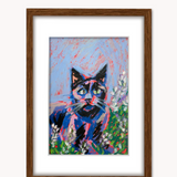 Lilac Cat ( Framed Original Oil Pastel Art )