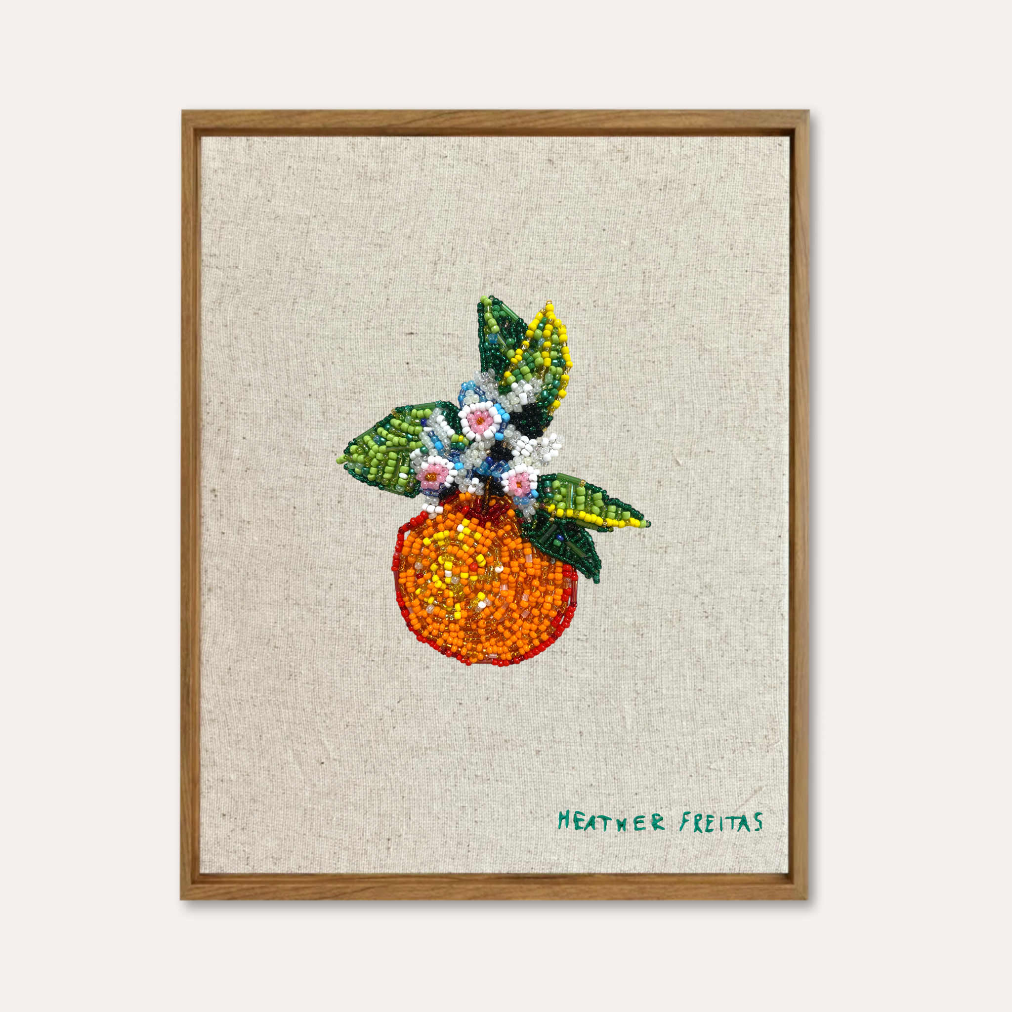 Orange Blossom Beaded Embroidery Wall Art