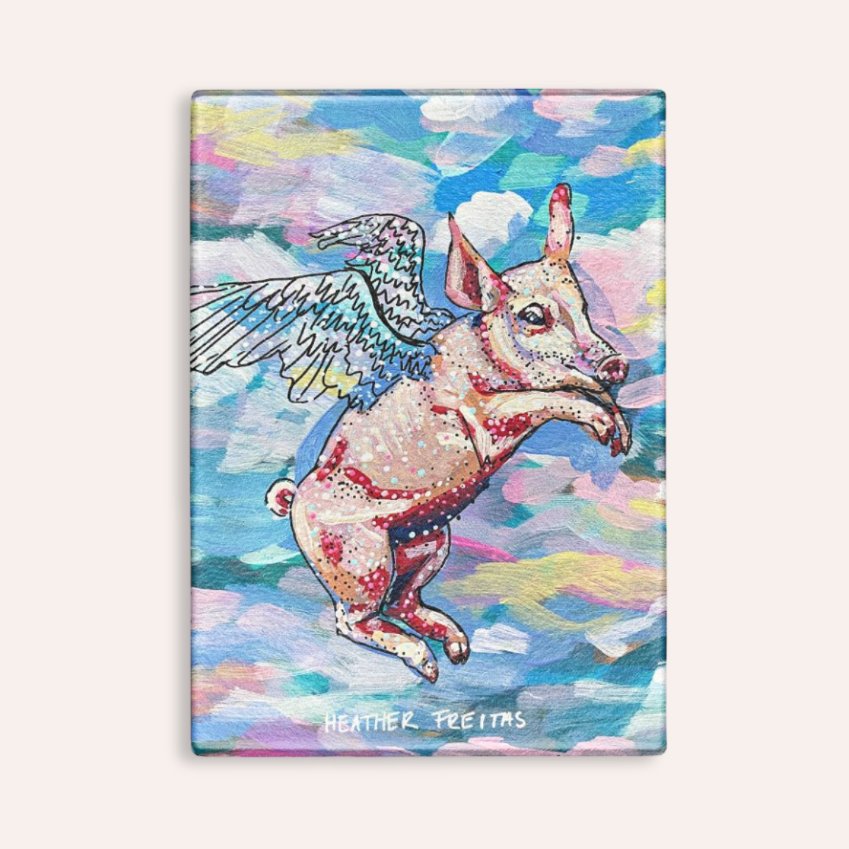 Pastel Flying Pig Glass Chopping Board Trivet