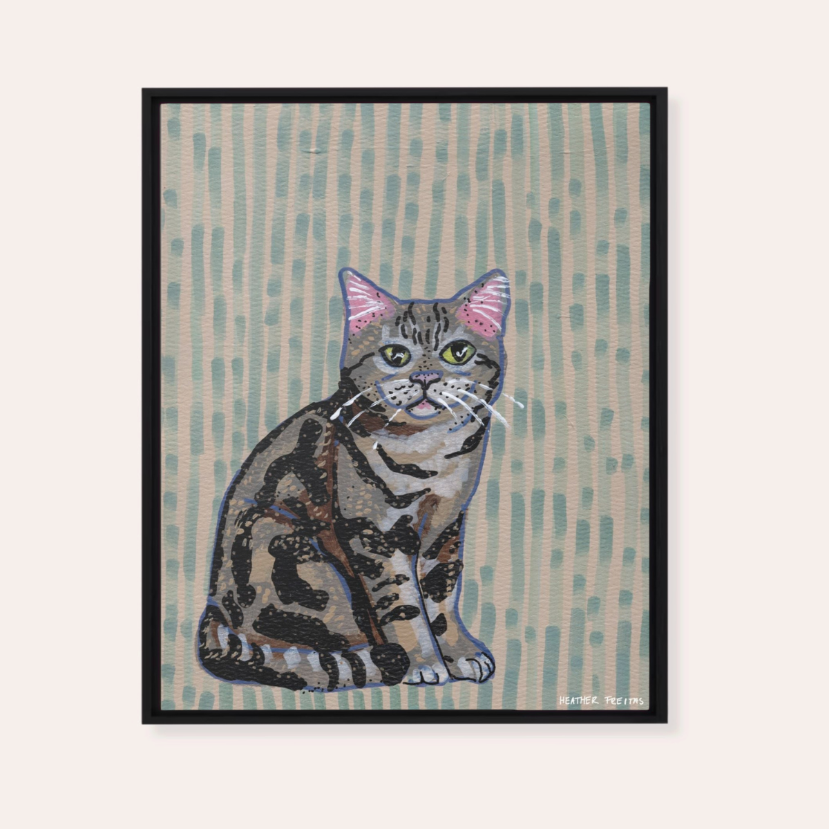 American Shorthair Cat Framed Fine Art Canvas Print