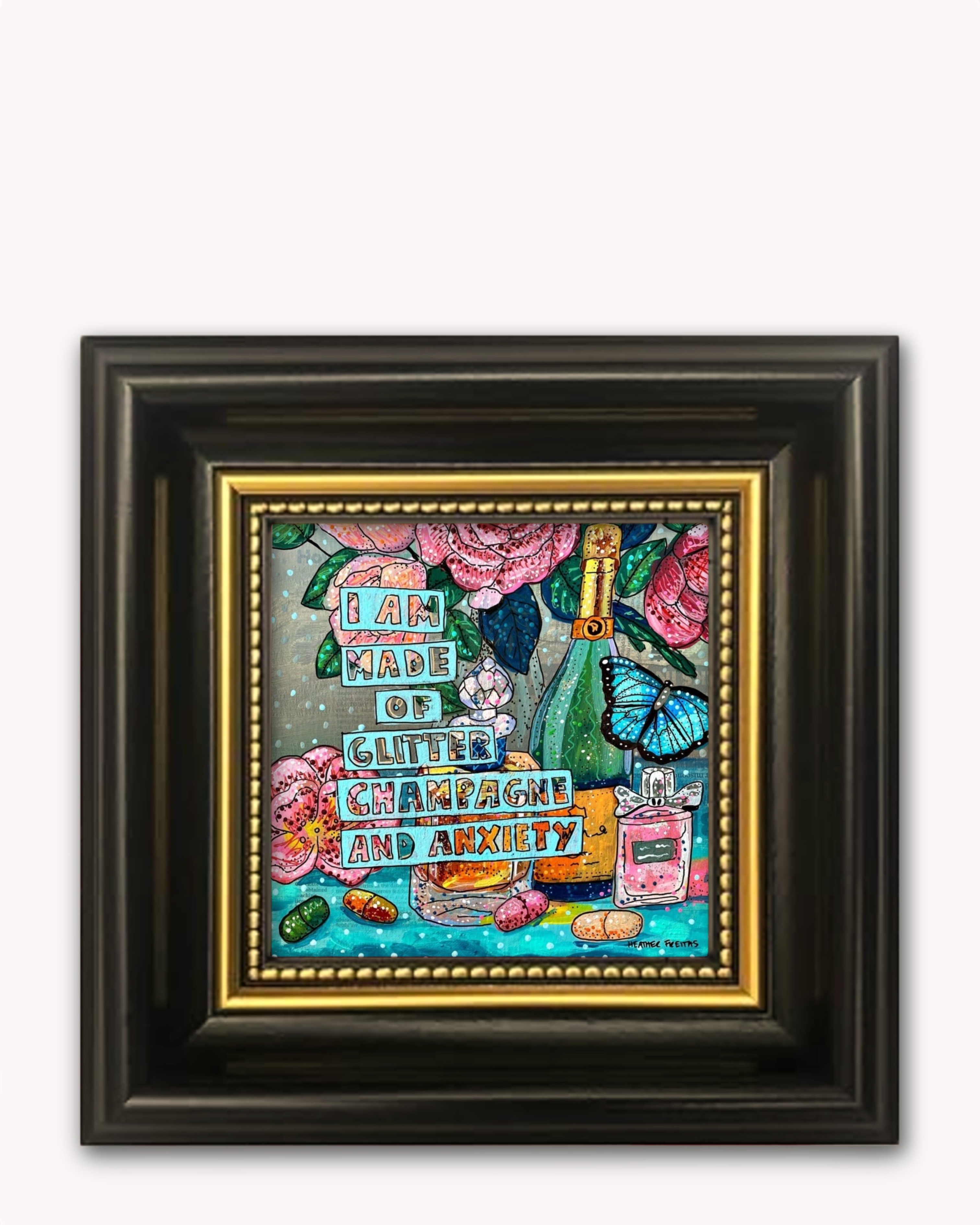 Glitter, Champagne & Anxiety Framed Magnet ( Medium )