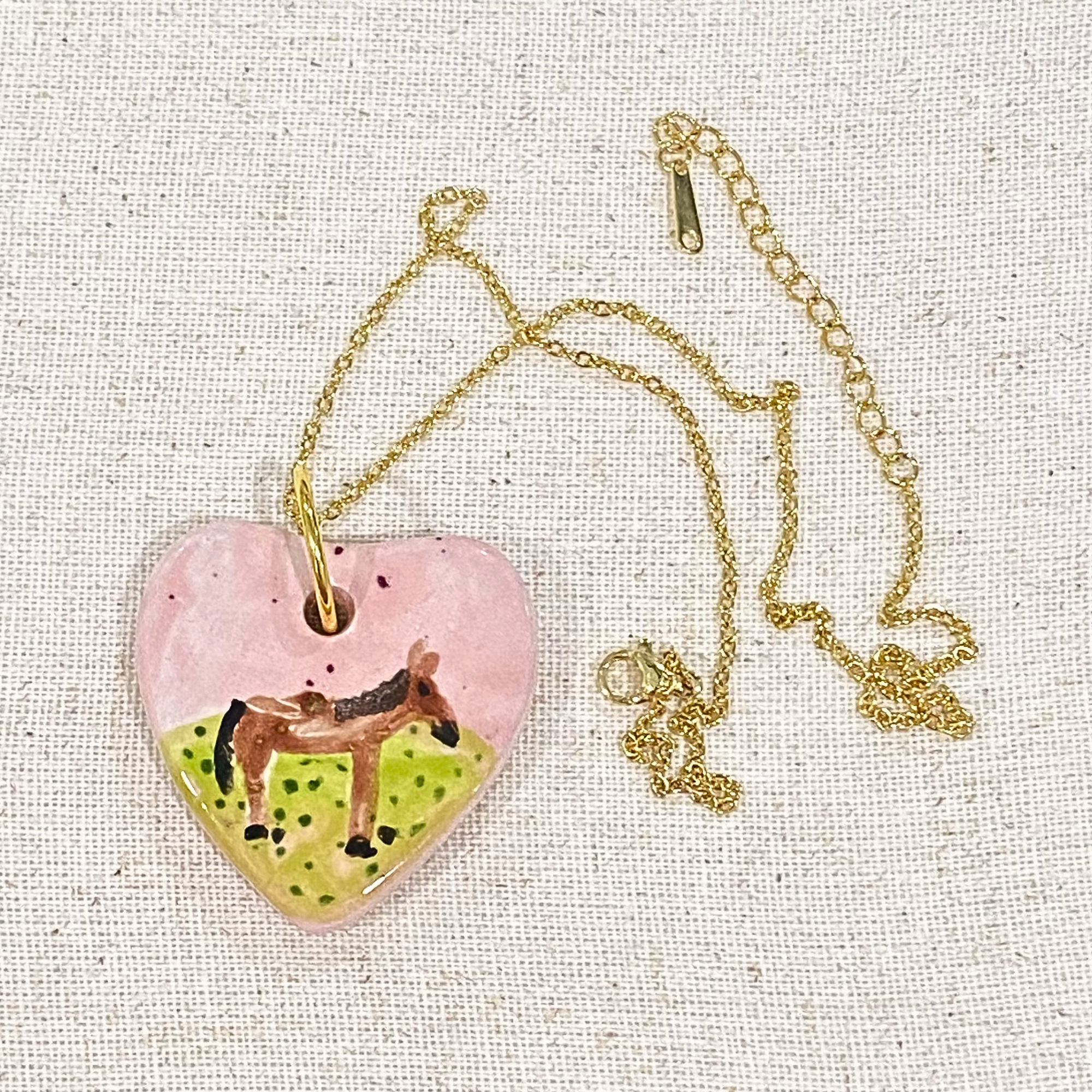 Horse In Field Hand Painted Ceramic Necklace