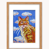 Orange Tabby In The Clouds ( Framed Original Oil Pastel Art )
