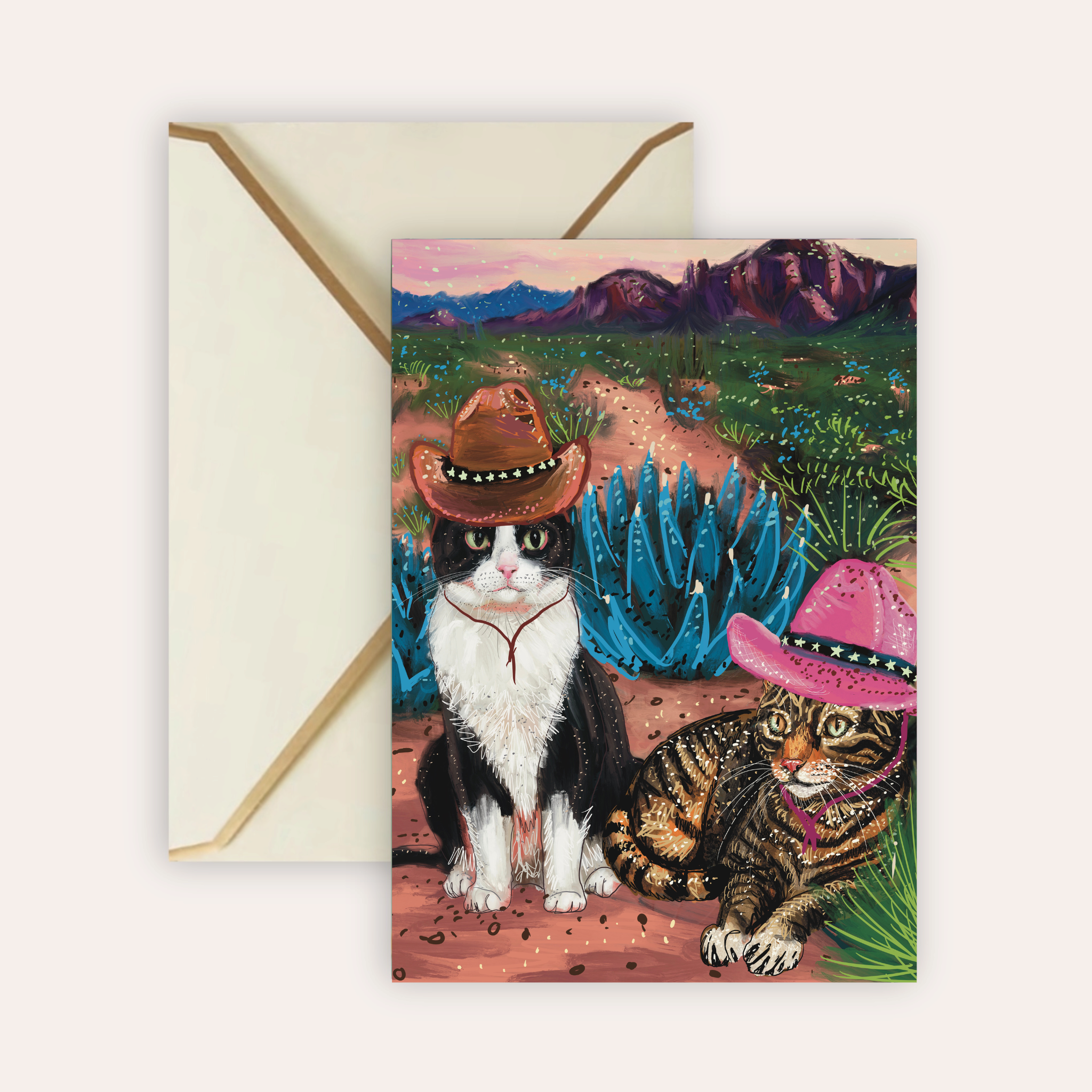 Cowboy Cats Fine Art Greeting Card