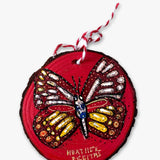Festive Red & Cranberry Butterfly - Hand Painted Ornament
