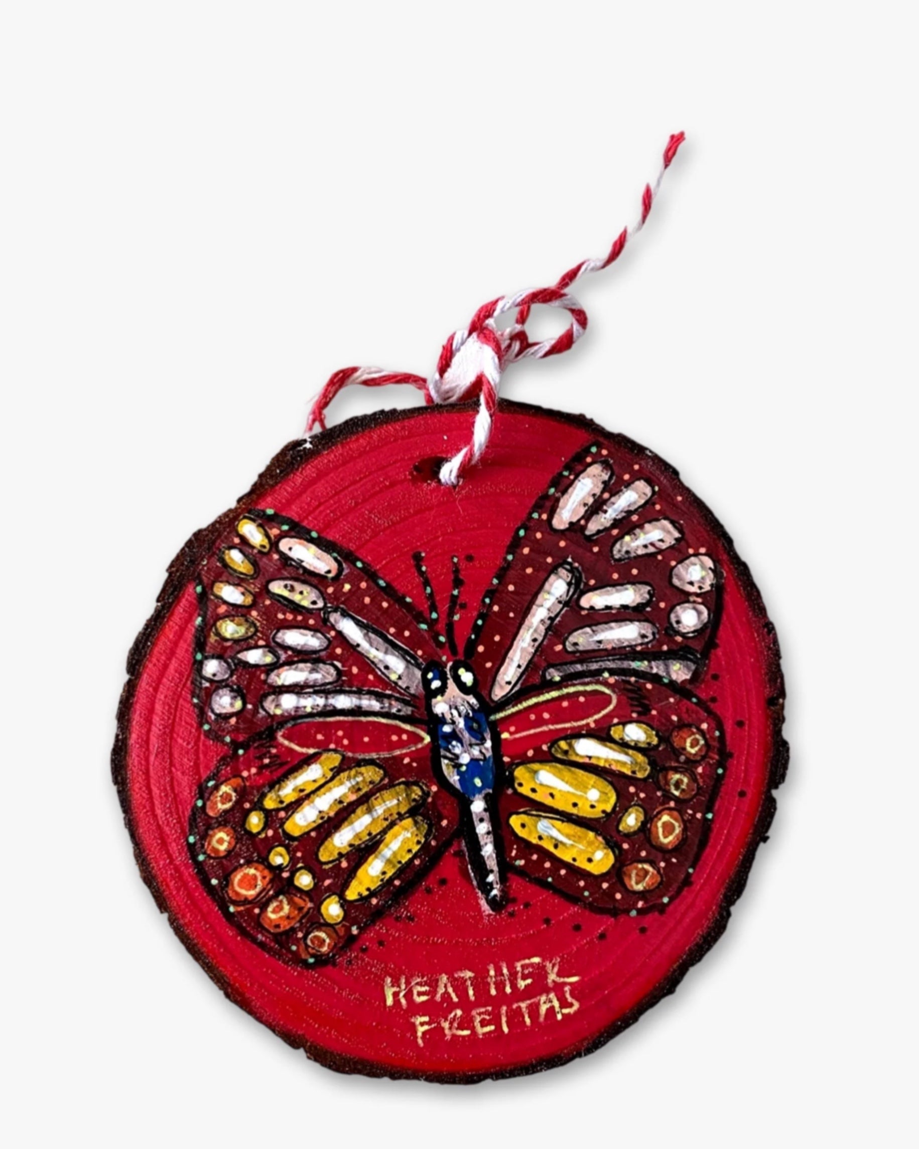 Festive Red & Cranberry Butterfly - Hand Painted Ornament