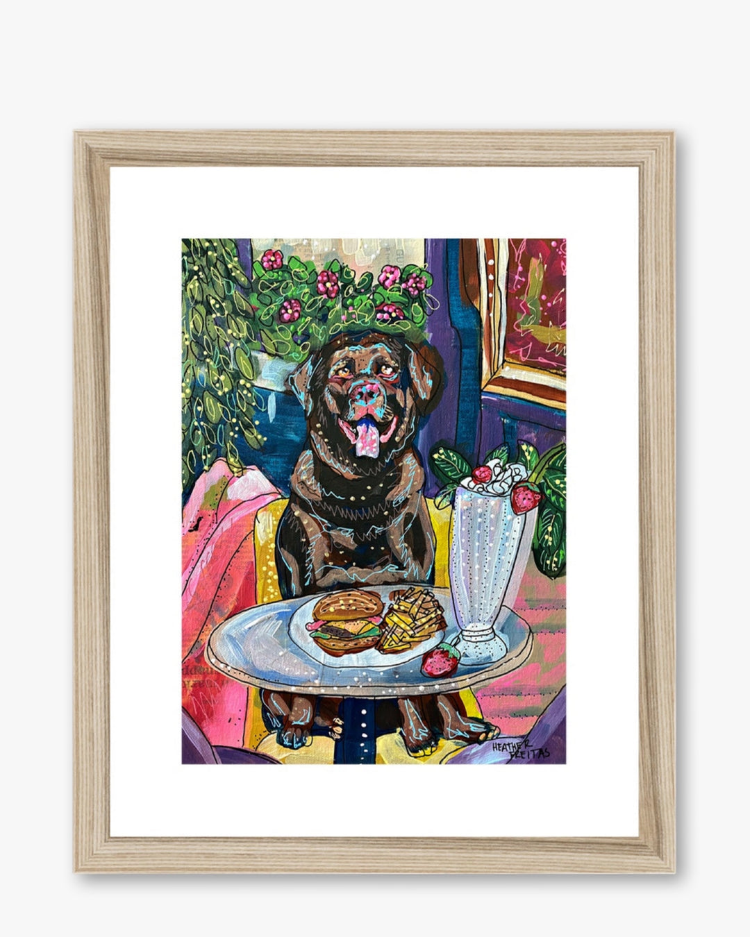 Chocolate Labrador Dining Framed & Mounted Print - Heather Freitas - fine art home deccor