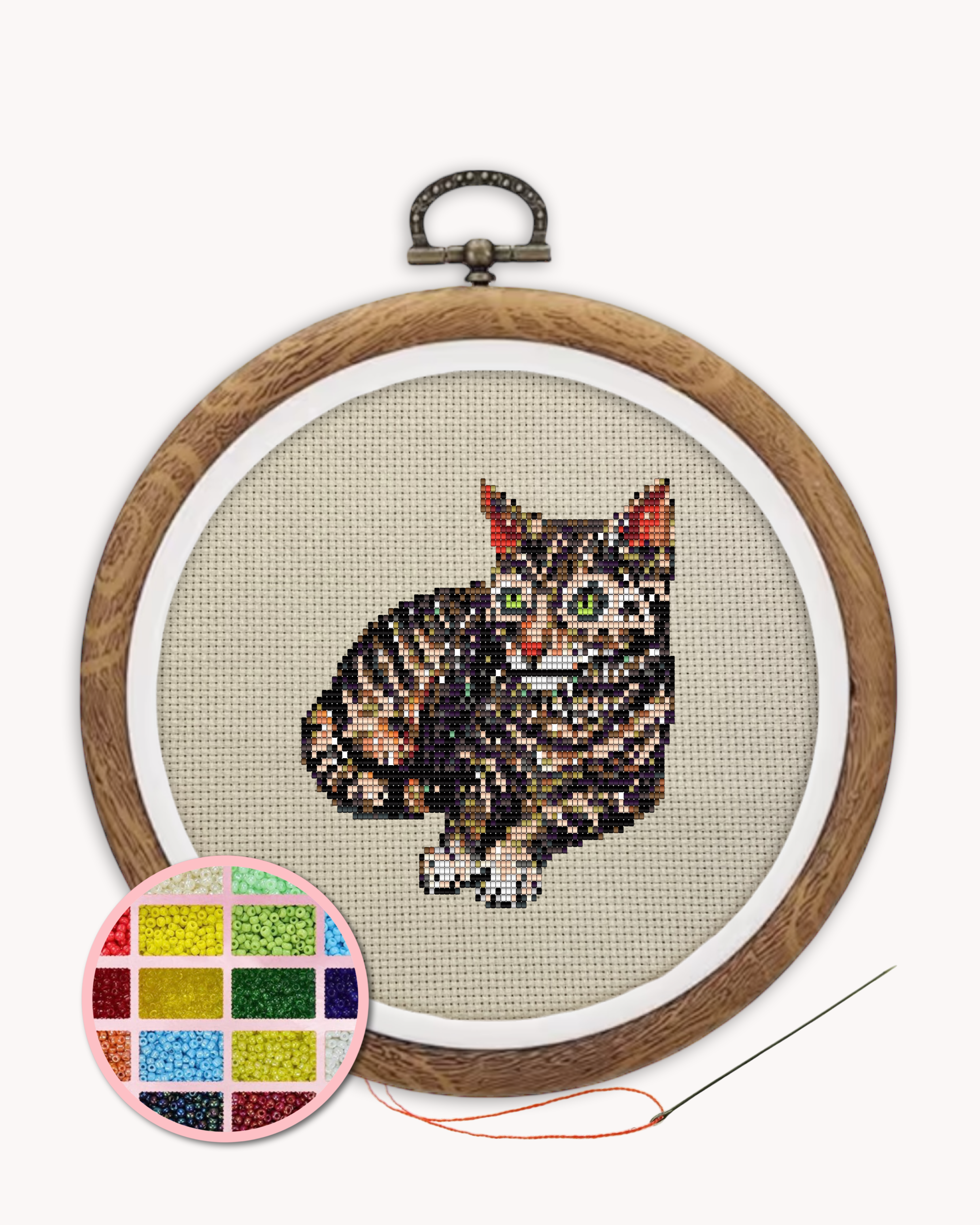 Brown Tabby Cat Beaded Art Kit ( L 5 inch )
