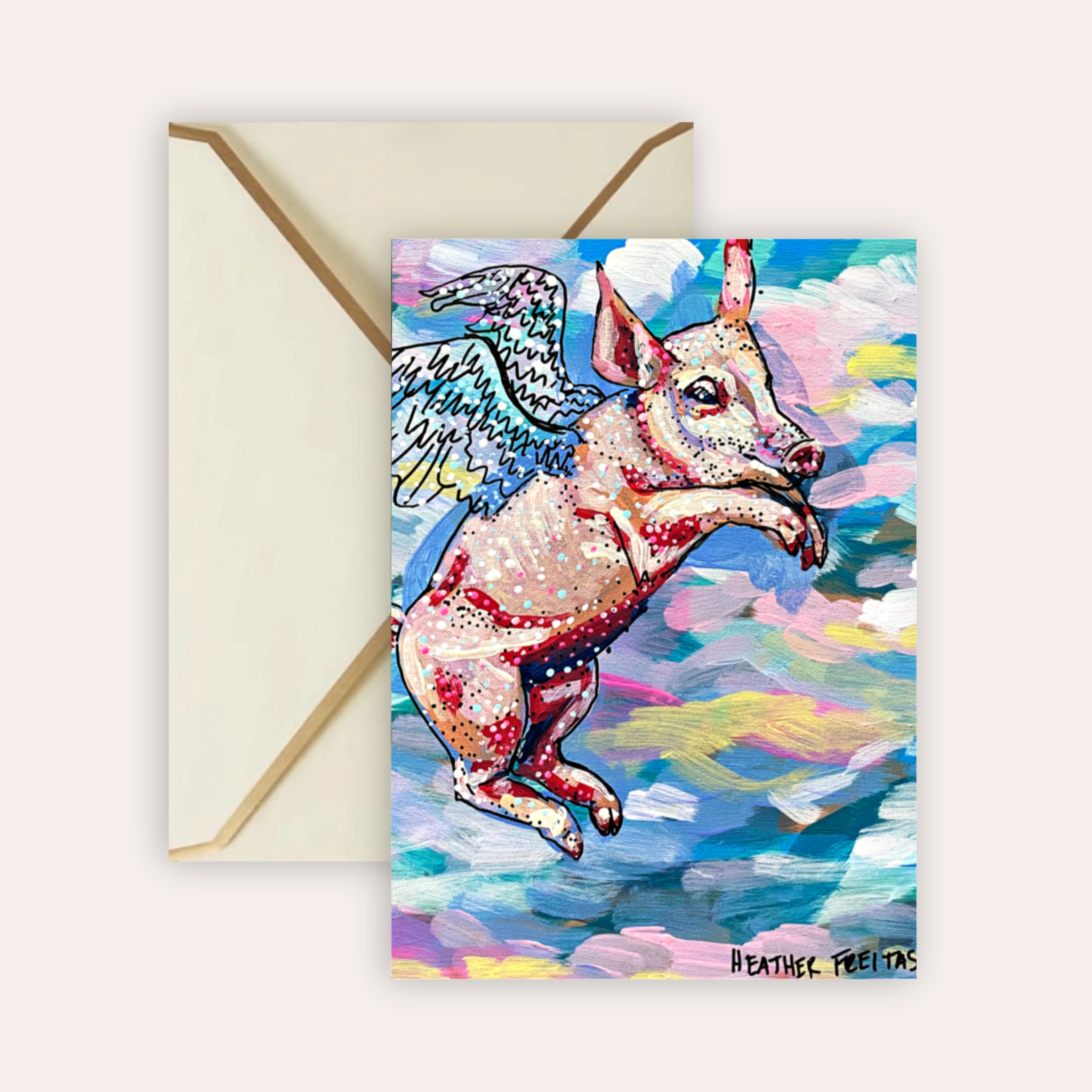 Pastel Flying Pig Fine Art Greeting Card