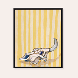 Yellow Stripe Cow Skull Framed Fine Art Canvas Print