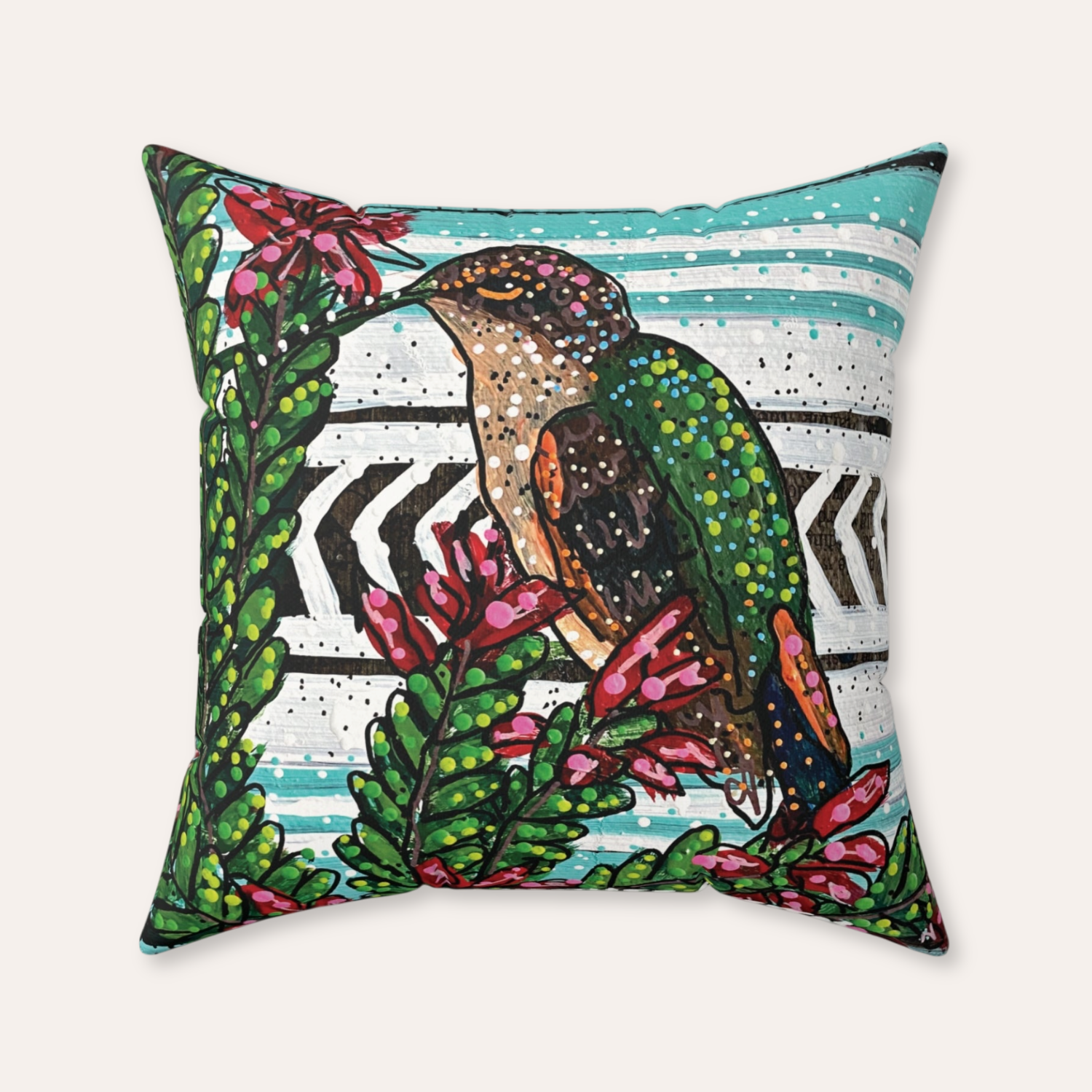 Ocotillo Hummingbird Velveteen Throw Pillow