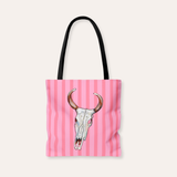 Pink Stripe Cow Skull Tote Bag