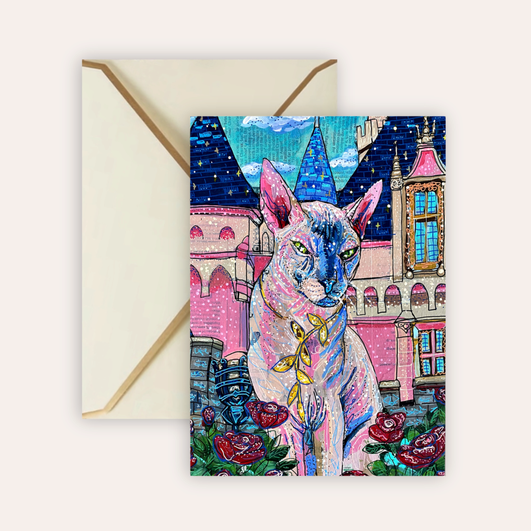 Minx Castle Cat Fine Art Greeting Card