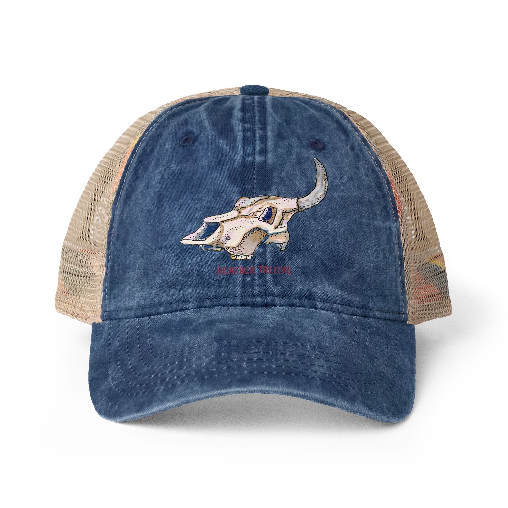 Resting Cow Skull Women's Washed Mesh-Back Cap