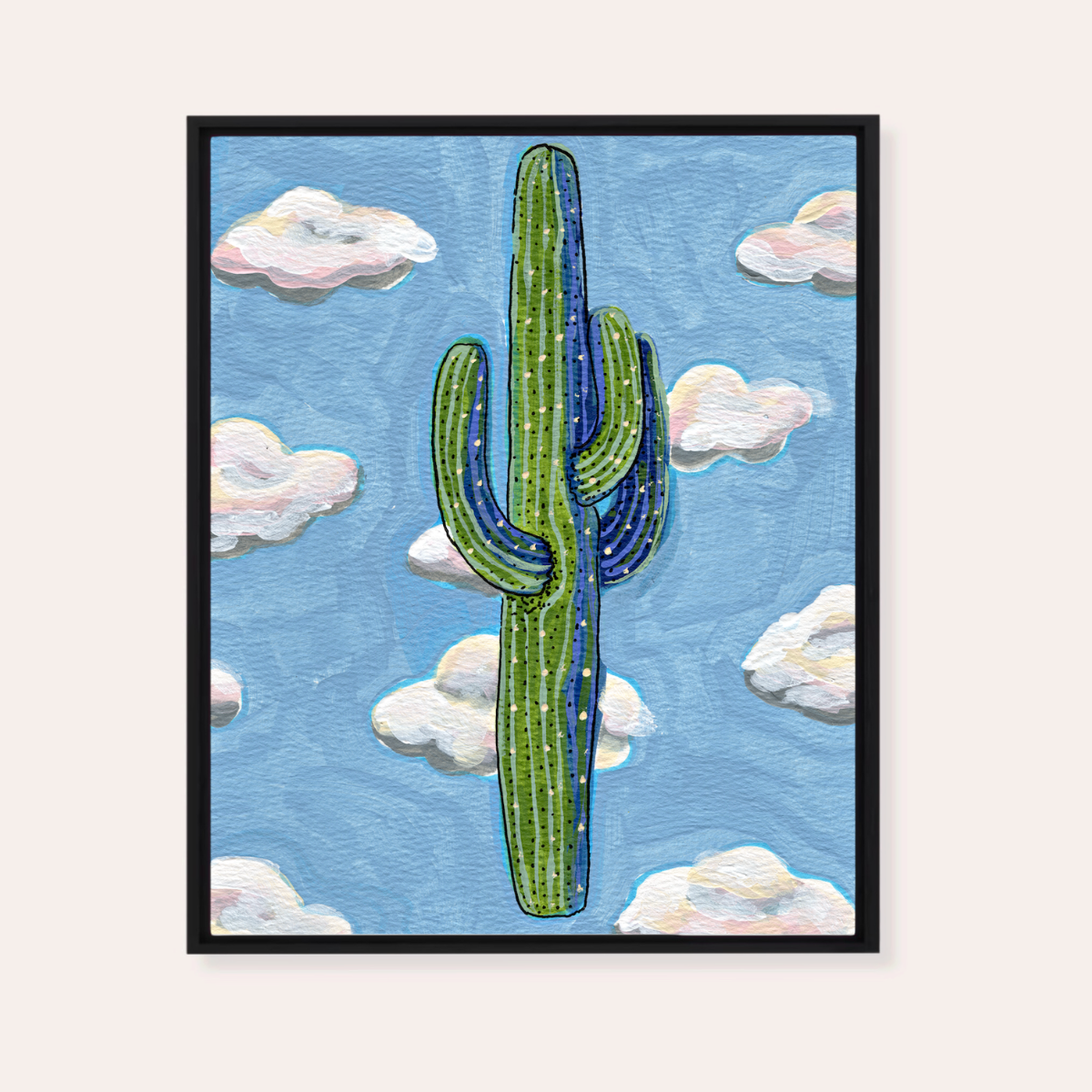 Saguaro Clouds Framed Fine Art Canvas Print