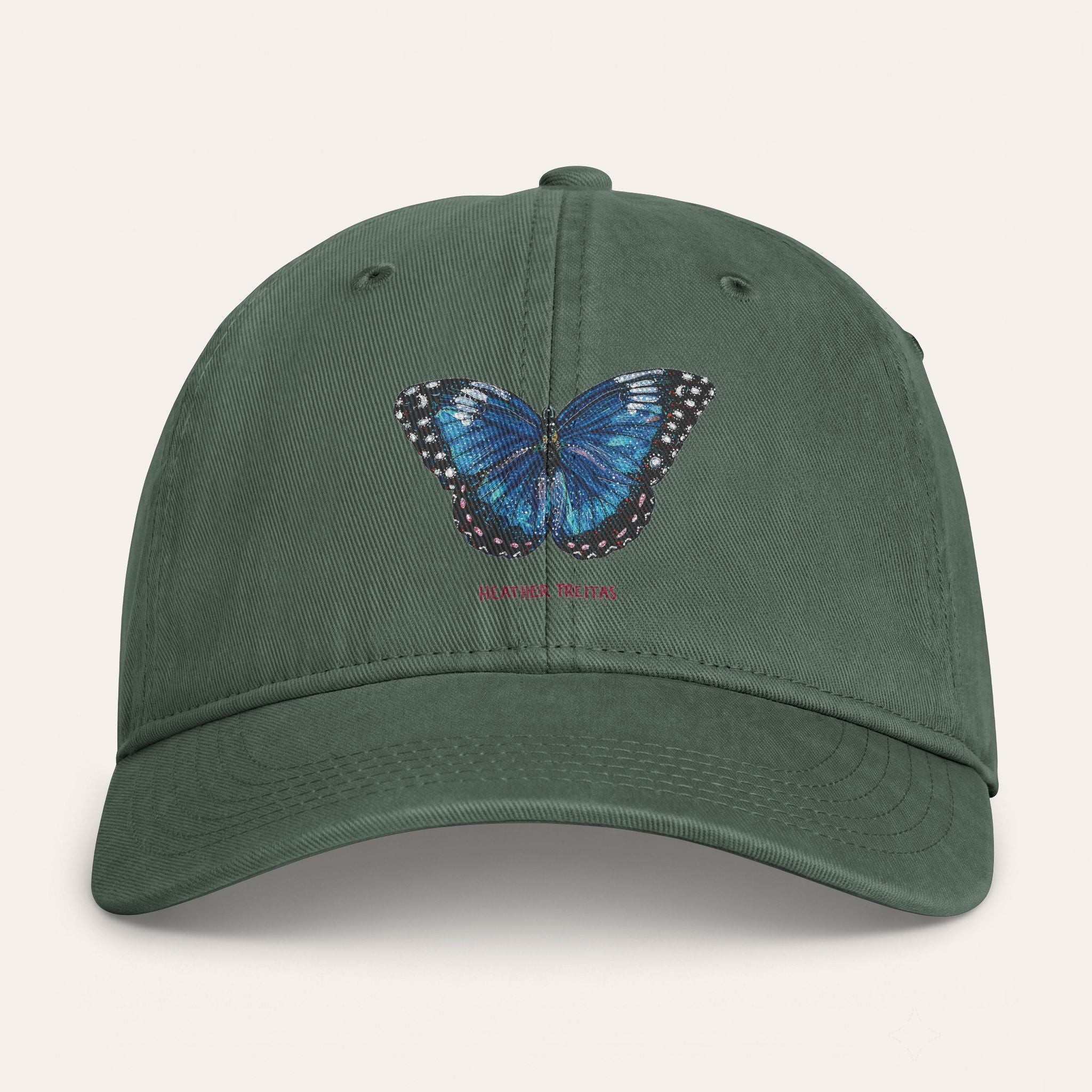 Blue Butterfly Washed Cotton Cap