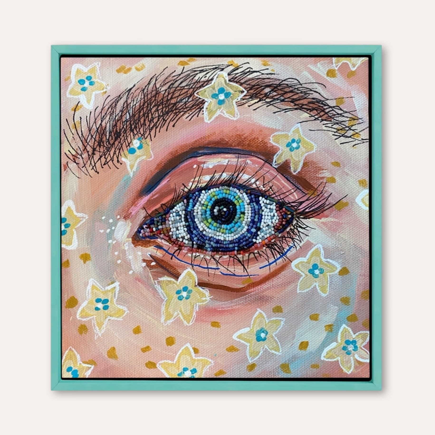 Armageddon Eyes ( original painting / beaded artwork )