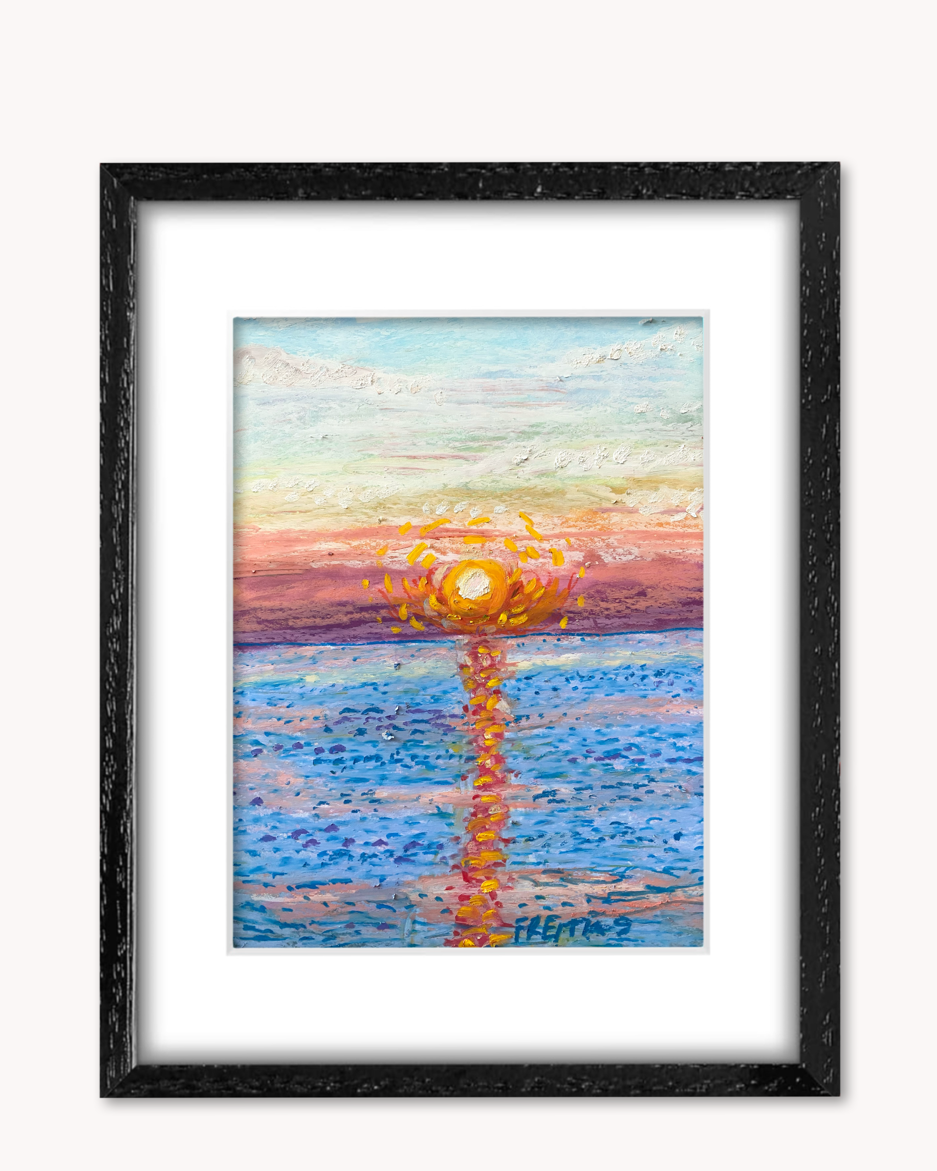 Sunset Reflection ( Framed Original Oil Pastel Art )