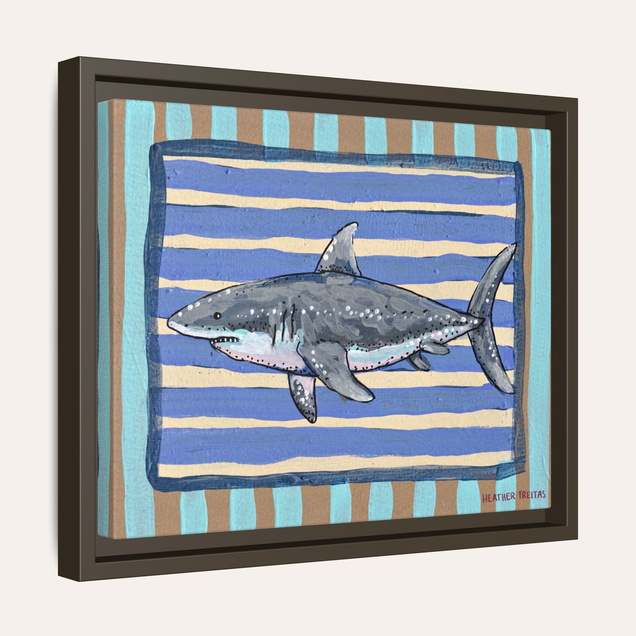 Great White Shark Framed Fine Art Canvas Print