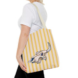 Yellow Striped Cow Skull Tote Bag