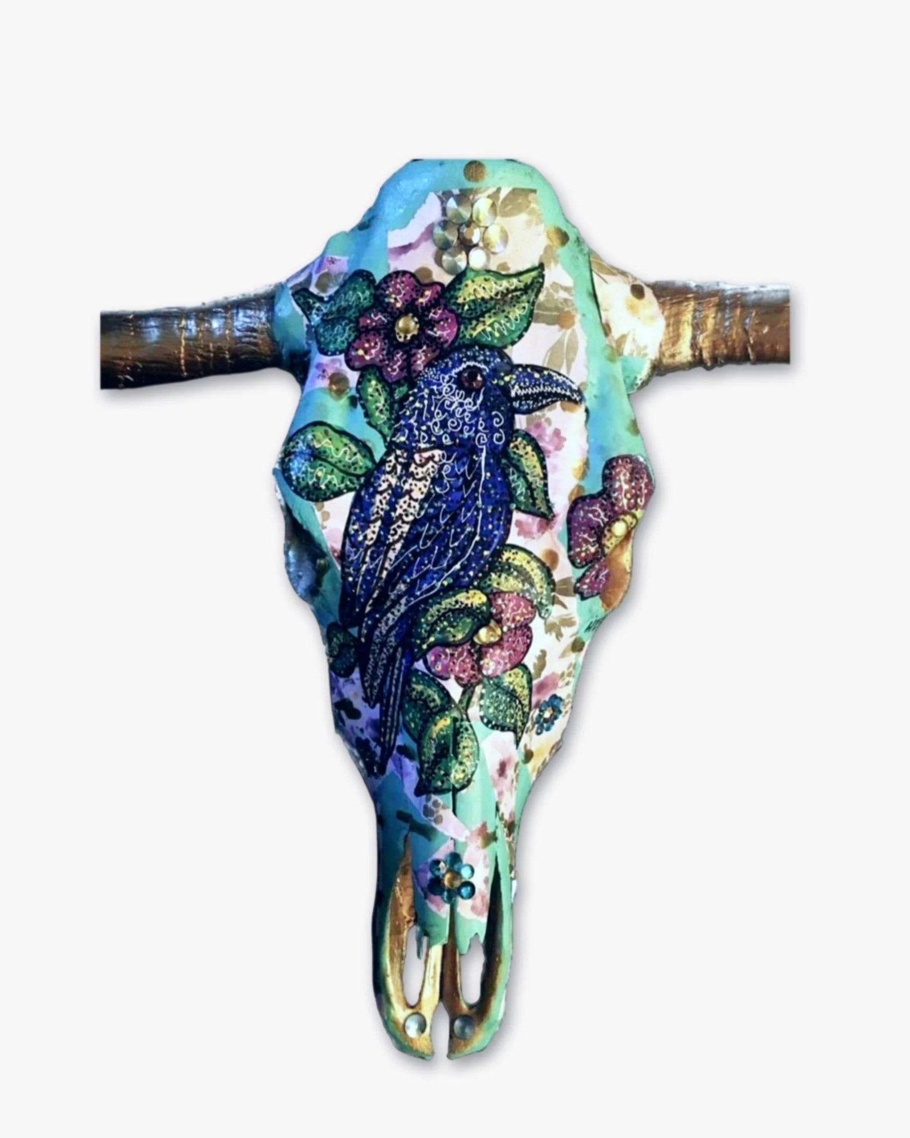 Hawaiian Rail Cow Skull ( Hand Painted Cow Skull )