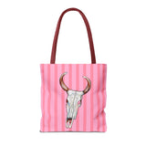 Pink Stripe Cow Skull Tote Bag