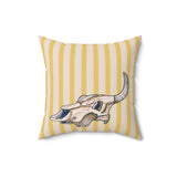 Yellow Stripe Cow Skull Velveteen Throw Pillow