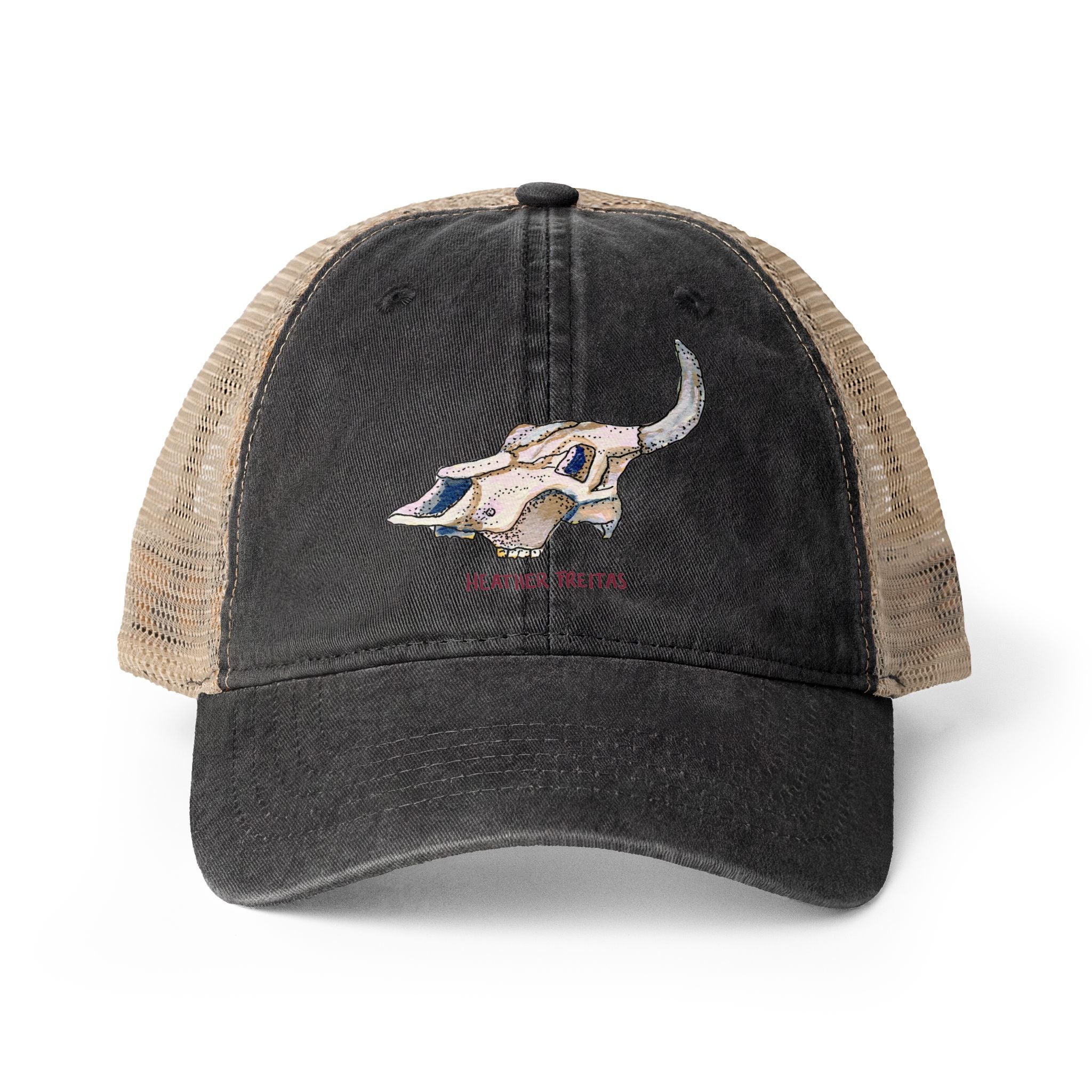 Resting Cow Skull Women's Washed Mesh-Back Cap