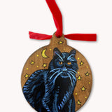 Long Hair Black Cat Hand Painted Ornament