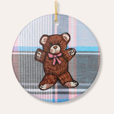 Teddy Bear With Pink Ribbon Ceramic Ornament