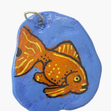 Periwinkle Goldfish Hand Painted Pendant