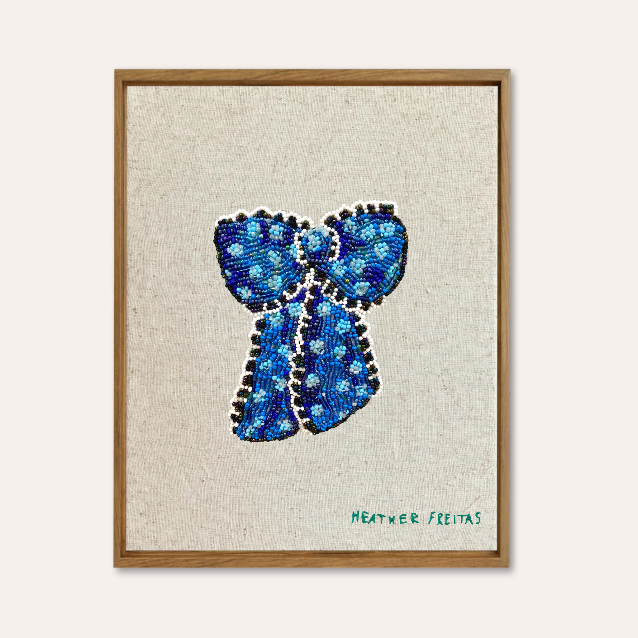Blue Ribbon Beaded Embroidery Wall Art
