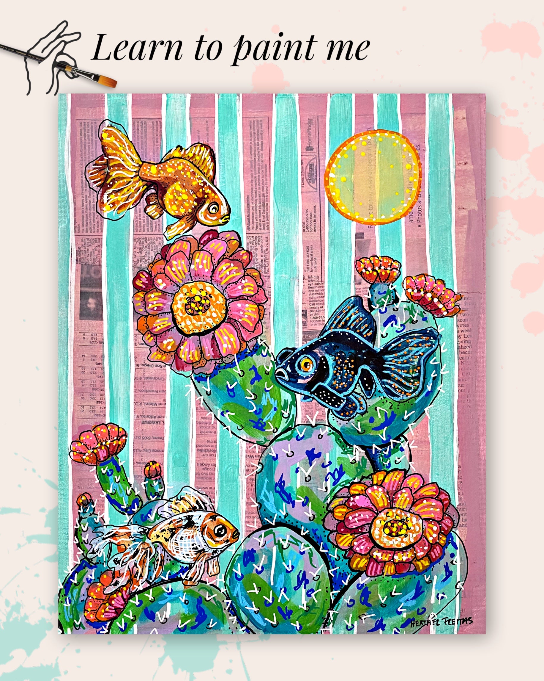 Paint Along Step by Step Painting Class - Cactus Goldfish ( On Demand )