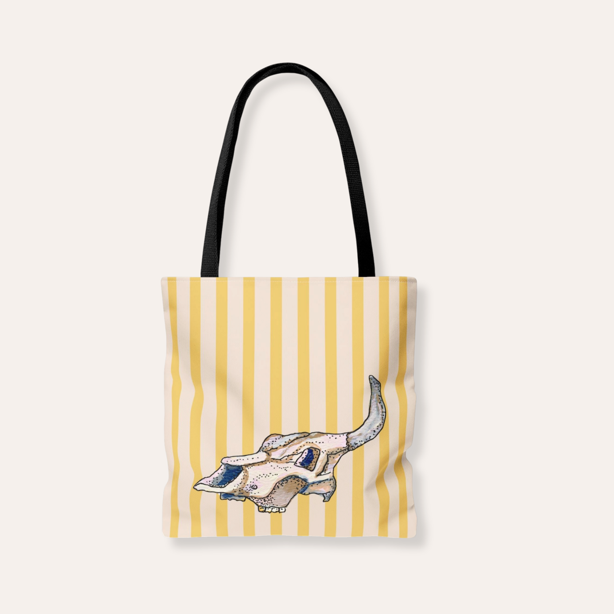Yellow Striped Cow Skull Tote Bag