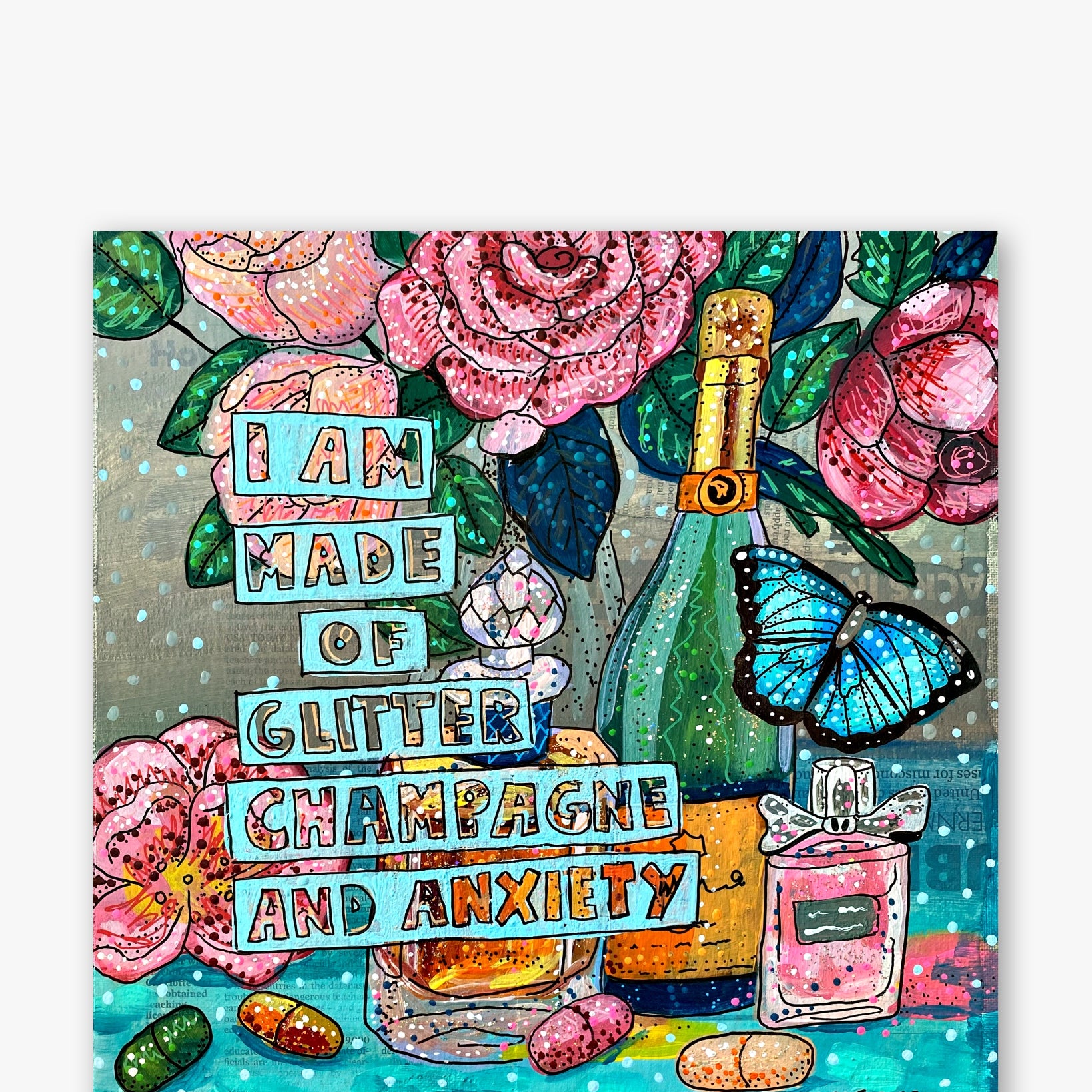Made Of Glitter, Champagne & Anxiety ( Original Painting ) - Heather Freitas - fine art home deccor