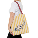 Yellow Striped Cow Skull Tote Bag