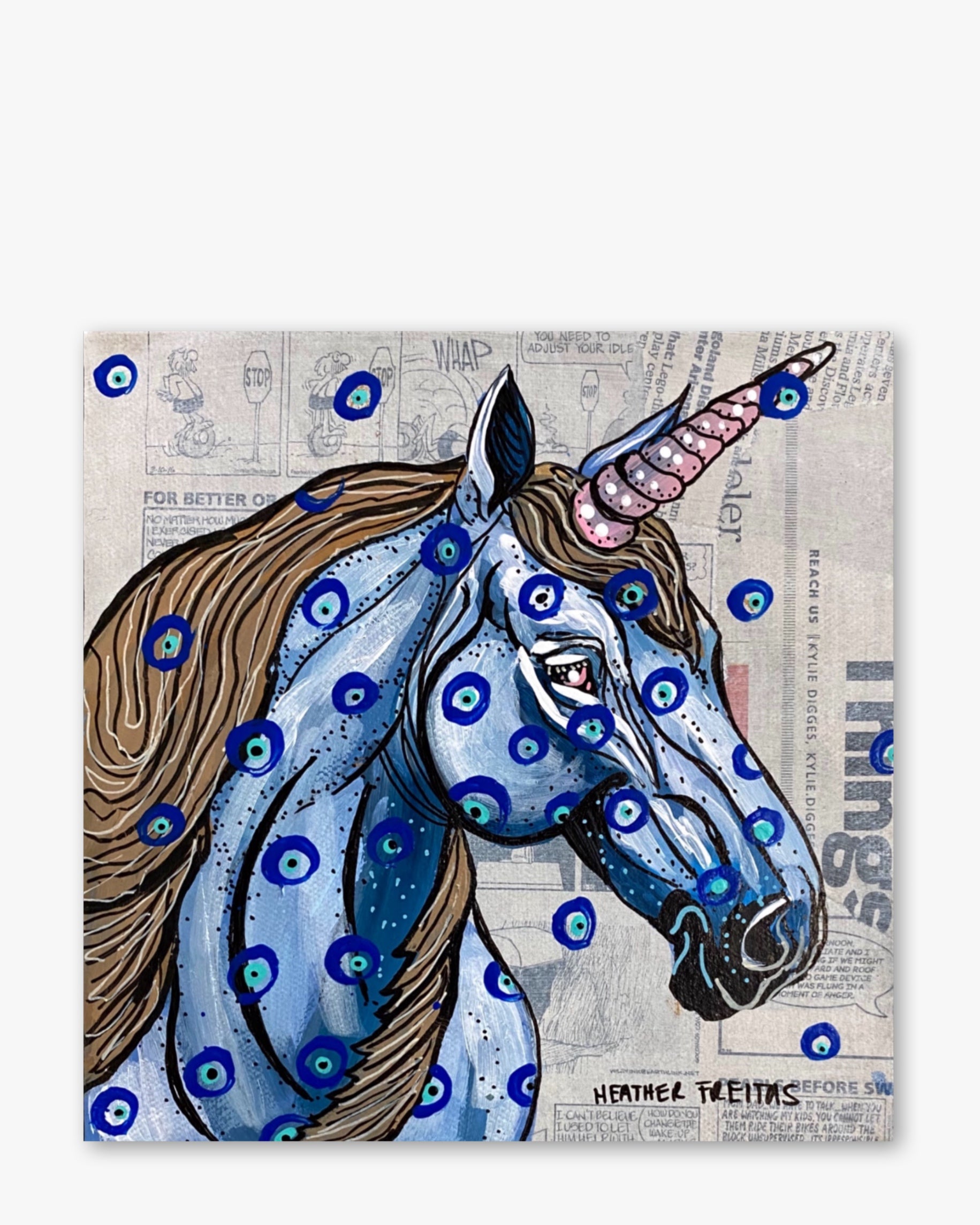 Evil Eye Grey Unicorn ( Original Painting )