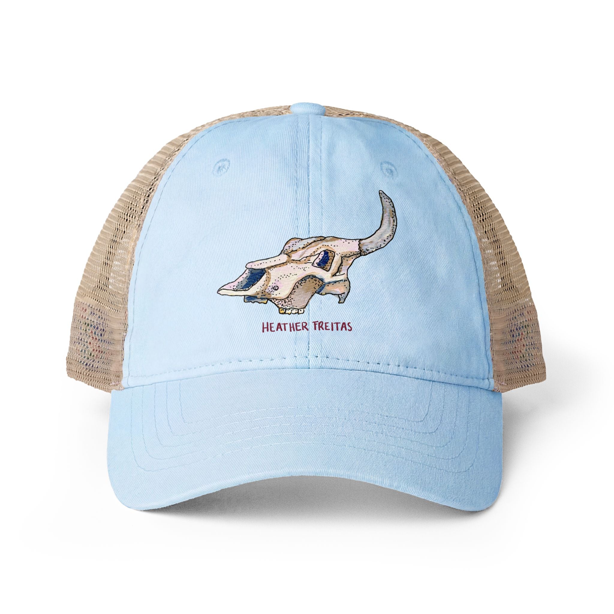 Resting Cow Skull Women's Washed Mesh-Back Cap