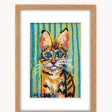 Savannah Cat ( Framed Original Oil Pastel Art )